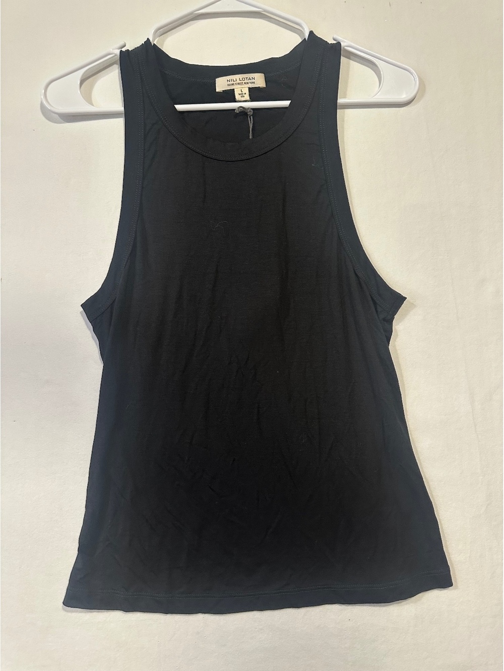 Nili Lotan Shanah Tank Black Rayon Lycra Sleeveless Scoop Neck Size L, NWT